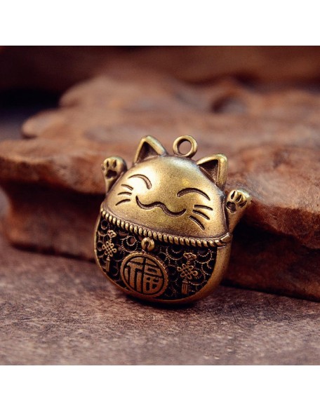 Lucky Cat Charms,Maneki Neko Brass Cat Keychain With Feng Shui Coins,Buddha Statue Kitty Good Luck Charms