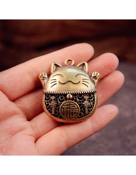 Lucky Cat Charms,Maneki Neko Brass Cat Keychain With Feng Shui Coins,Buddha Statue Kitty Good Luck Charms