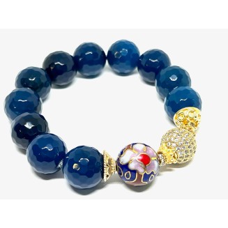 Blue Agate Gemstone Beaded Bracelet Set Of 3 Pieces